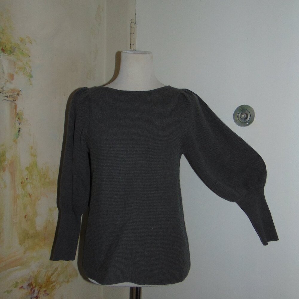 1.State Puff Sleeve Rib Knit Top Blouse Modal Womens Round Neck Knit Gray Small